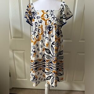 Ces Femme Babydoll Dress, flutter sleeve elastic, lined, fun print, size Small